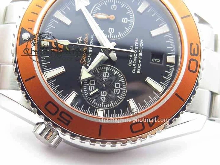 0320 Sophisticated Planet Ocean Master Chronometer Chrono SS OM 1:1 Best Edition Orange On SS Bracelet A 8156